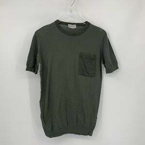 John Smedley cotton patch pocket sweater shirt short sleeve knit green men Small